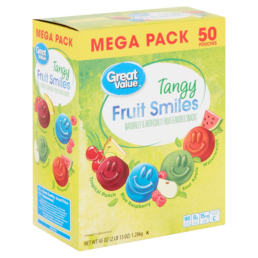 Great Value Tangy Fruit Smiles, 0.9 oz, 50 Count