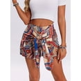 thumbnail image 6 of Women's Printed Bohemian Shorts with Front Knot High Waist Summer Beach Vacation Shorts Blue L, 6 of 8