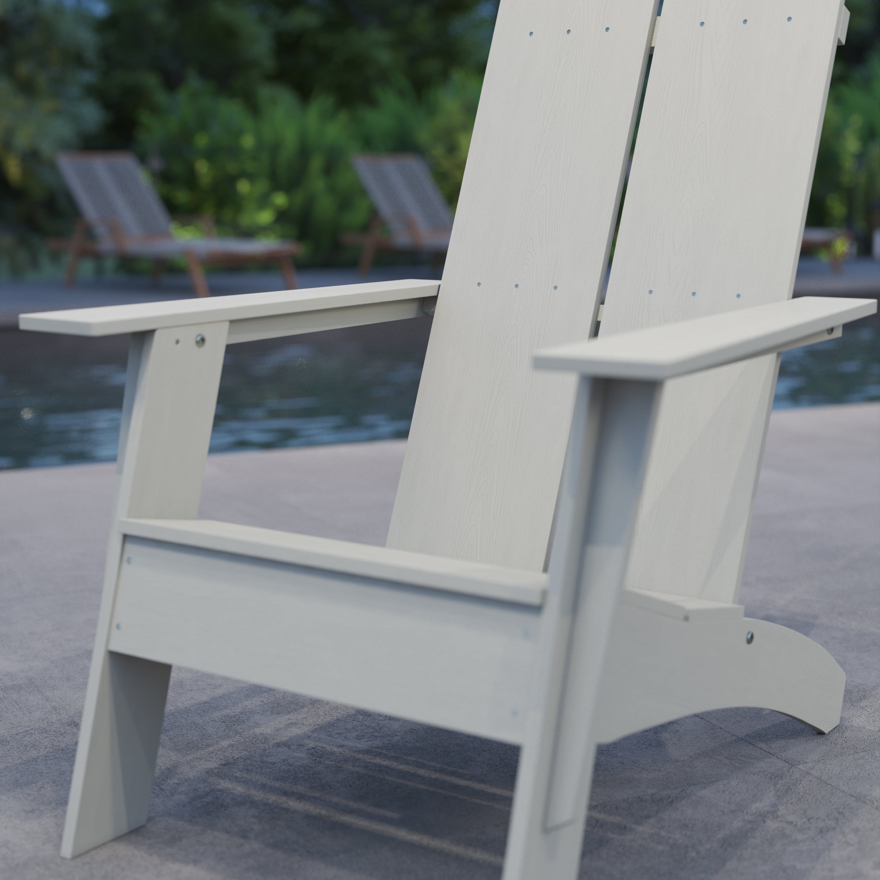 Merrick Lane Modern 2 Slat Back All-Weather Poly Resin Wood Adirondack Chair in Gray