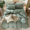 thumbnail image 5 of MooMee 100% Washed Cotton Duvet Cover Set Queen Linen Like Textured Breathable Lightweight 3-Piece (Heathered Green, 90"x90"), 5 of 8