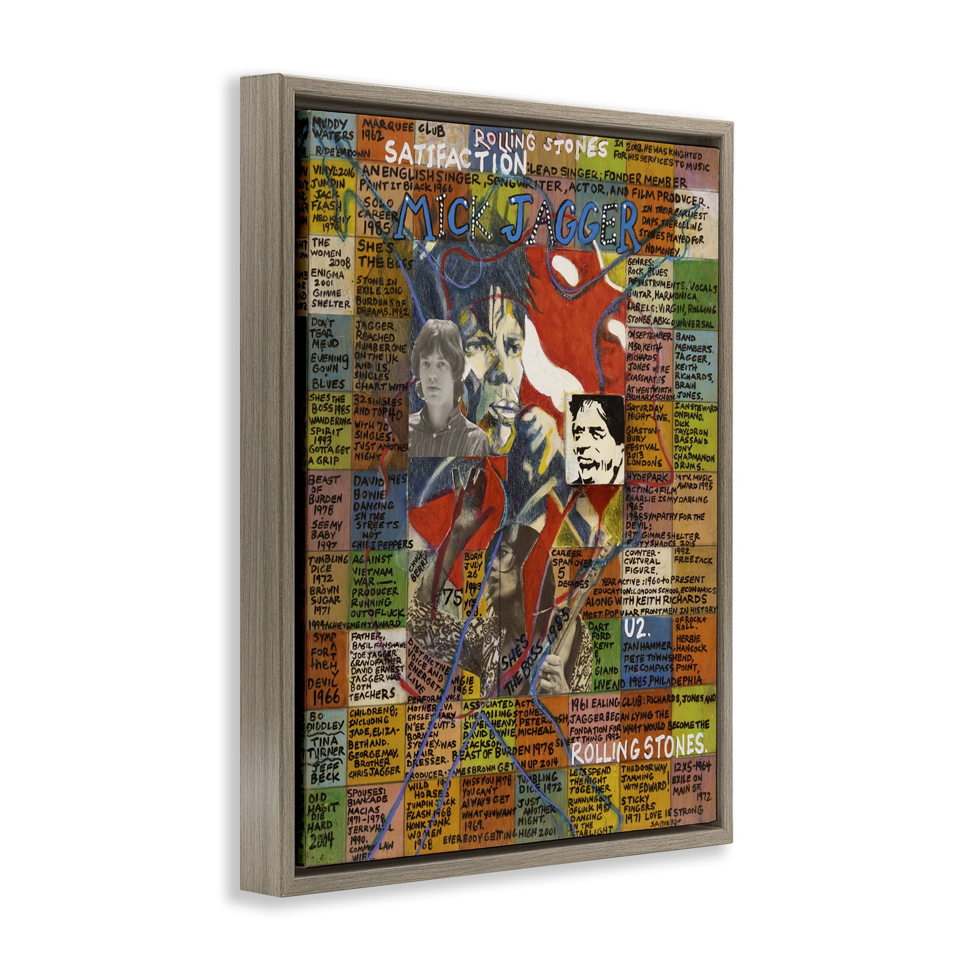 Stupell Industries Mick Jagger Collage People Drawing Brown Floater Framed Canvas Art Print Wall Art, 25 x 31