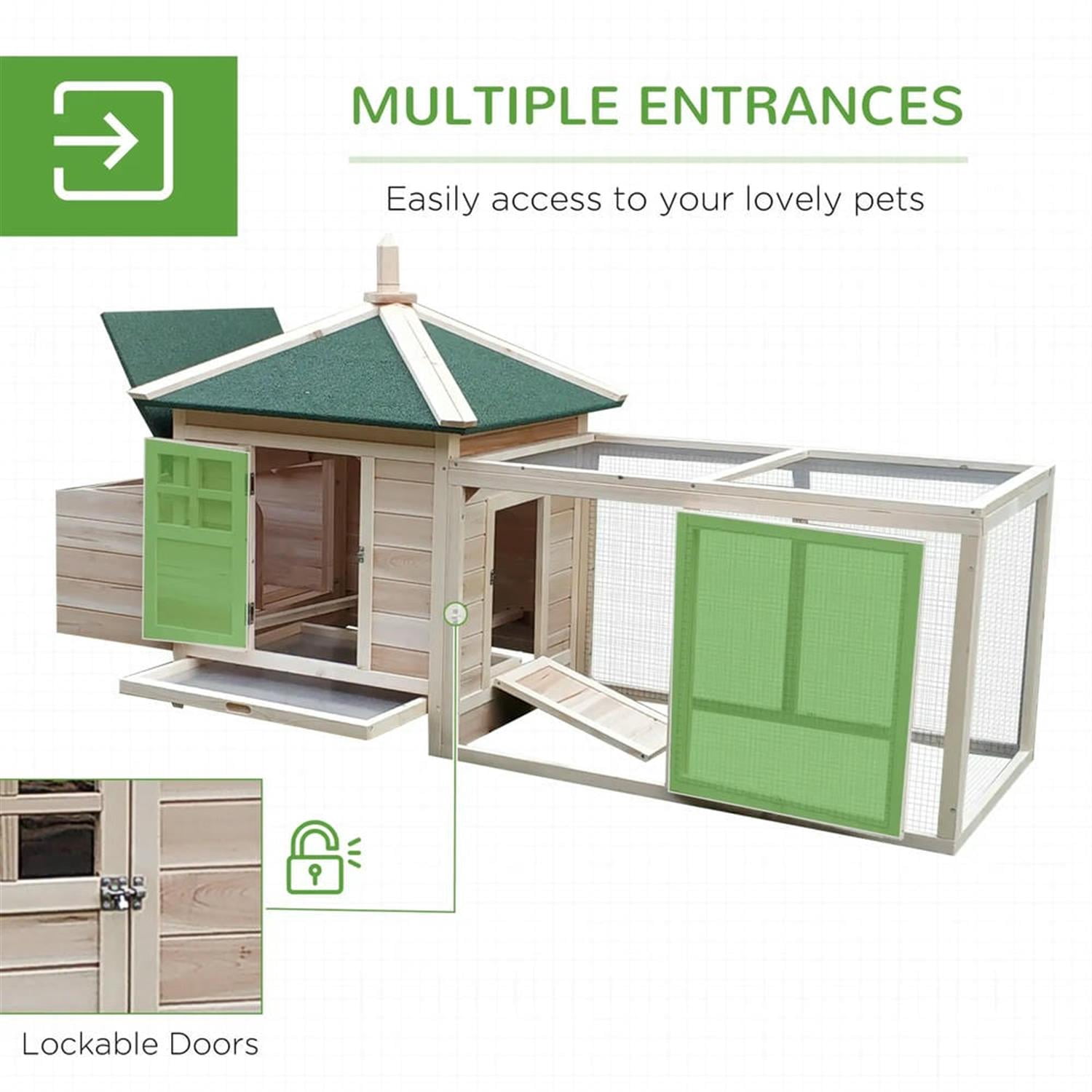 Demi Bonn 77" Wooden Chicken Coop with Nesting Box, Runs, Pull-out Tray, Outdoor Hen House for 2-4 Chickens, Large Rabbit Hutch, Beige