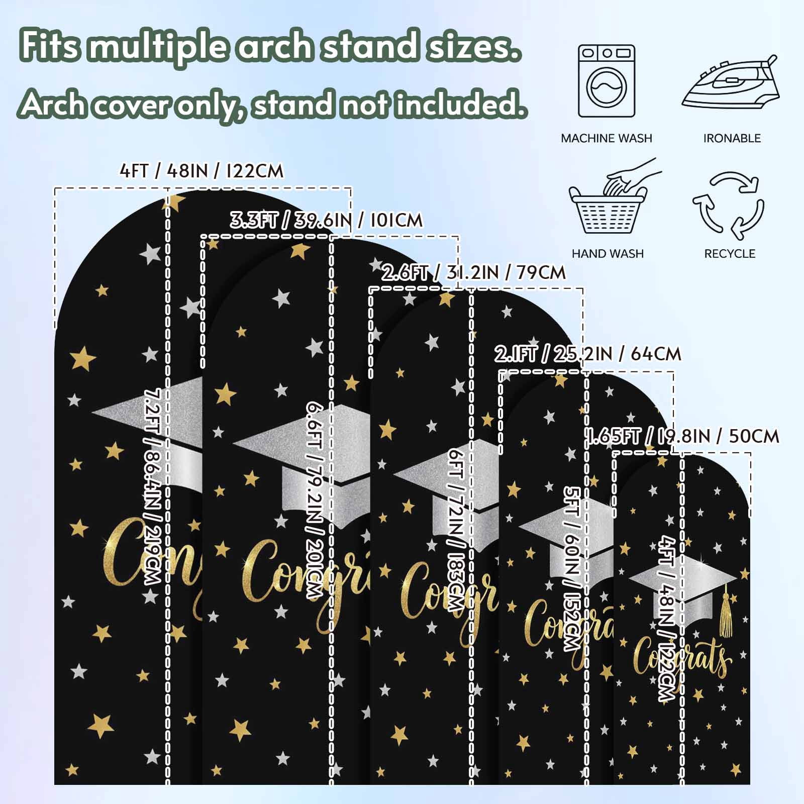Congratulate Graduate Season Arch Backdrop Cover 7.2 FT Graduation Hat Golden Sliver Star Black Stretchy Arch Stand Covers Spandex Arched Background Birthday Wedding Party Decoration (No Stand)