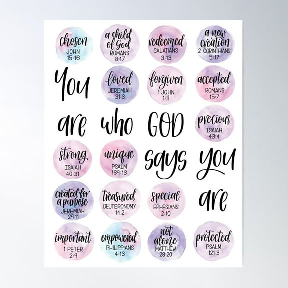 You Are Who God Says You Are - Identity In Christ Artwork (Purple) Poster Wall Art, Modern Wall Decor For Living Room Bedroom, 8x12 UNFRAMED