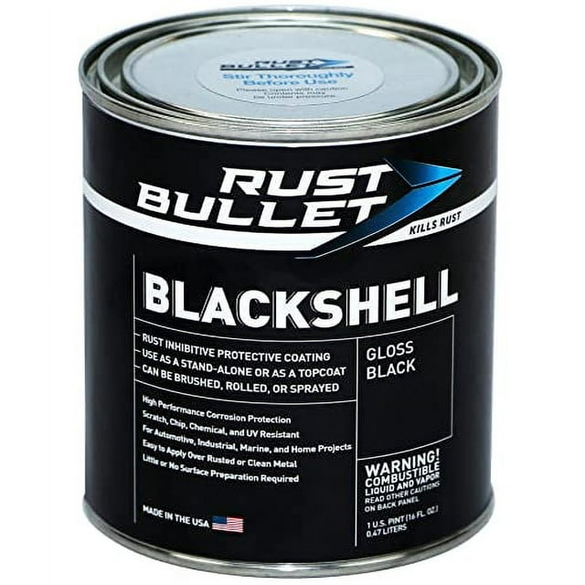 RUST BULLET - BlackShell - Gloss Black Rust Inhibitor, Rust Preventive Coating - UV Resistant Rust Treatment - Pint