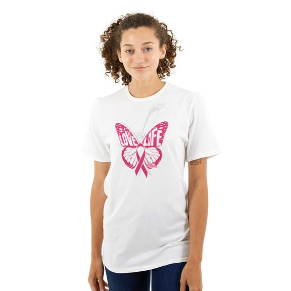 Love Life Butterfly Breast Cancer Women's Graphic T Shirt Tees Brisco Brands S