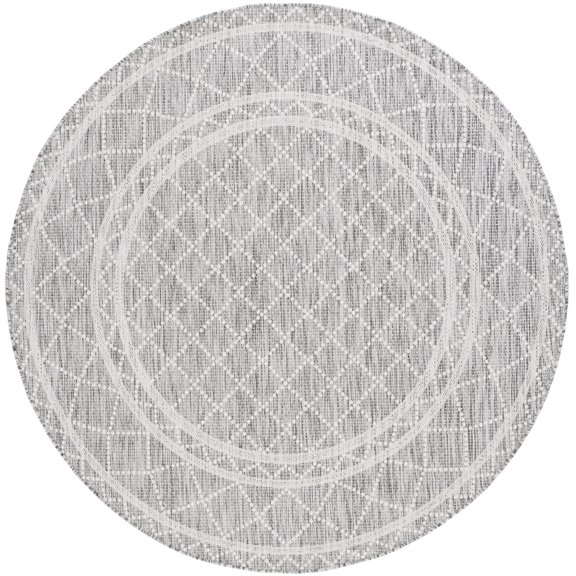 SAFAVIEH Courtyard Joyce Geometric Indoor/Outdoor Area Rug, Light Grey/Dark Grey, 6'7" x 6'7" Round