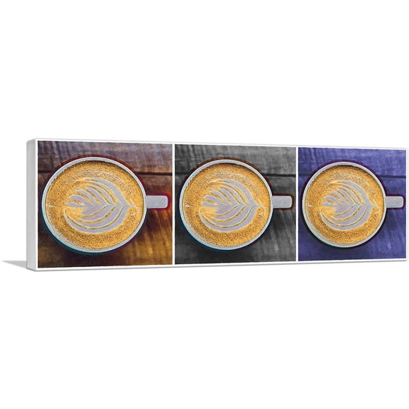 ARTCANVAS Espresso Coffee Pattern Modern Art Painting Home Decor Panoramic Canvas Art Print - Size: 36" x 12" (0.75" Deep)