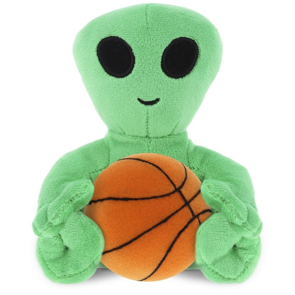 DolliBu Green Alien Stuffed Animal with Basketball Plush - Soft Huggable Alien, Adorable Playtime Alien Plush Toy, Cute Alien Gift, Plush Doll Toy for Kids and Adults - 6 Inches