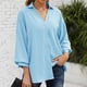 thumbnail image 2 of Camisa con botones para mujer, cuello en V, color puro, manga tres cuartos, camisa con cuello en V y botones para mujer, 2 of 6