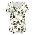 thumbnail image 4 of ITSAME Womens Plus Size T-Shirt, Short Sleeve Florla Trendy Pleated Loose Summer 2025 Tunic Blouse Beige XL, 4 of 4