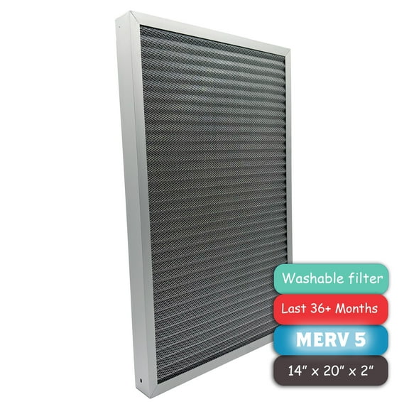 Washable Air Filter(14" x 20" x 2"), Aluminum Electrostatic Air Filter for Furnace and Central Air Conditioner (Actual Size: 13.7" x 19.7" x 1.8")