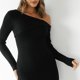 thumbnail image 5 of Vestido ajustado asimétrico con abertura lateral suéter de mujer vestido a media pierna traje diario básico, 5 of 6