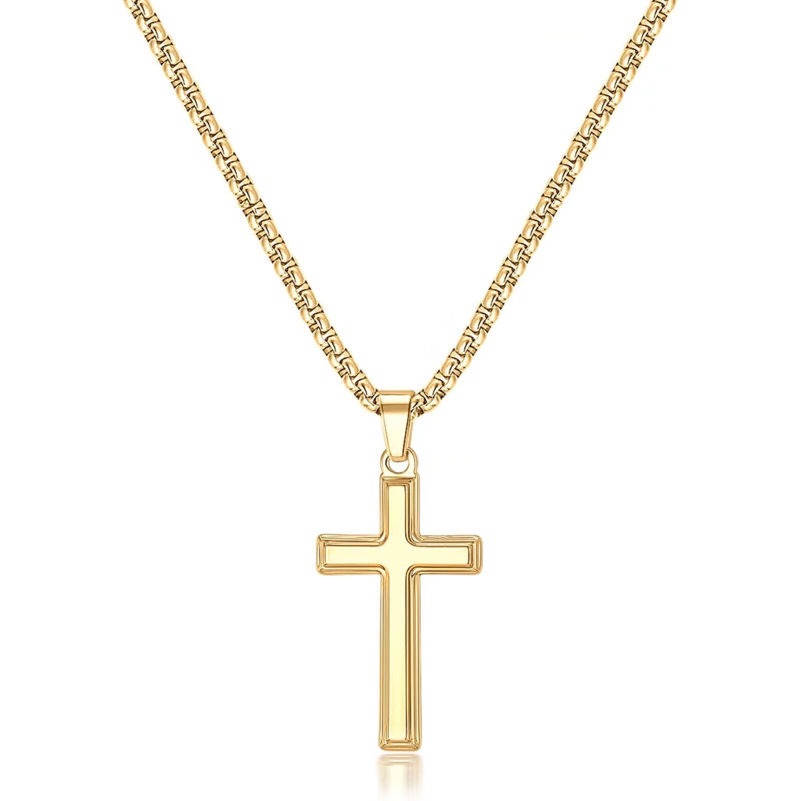 SISGEM 18k Gold Box Chain and Cross Pendant Necklace for Women, Small  Religious Jewelry Christmas Gifts for Her, 18 Inch レディースアクセサリー