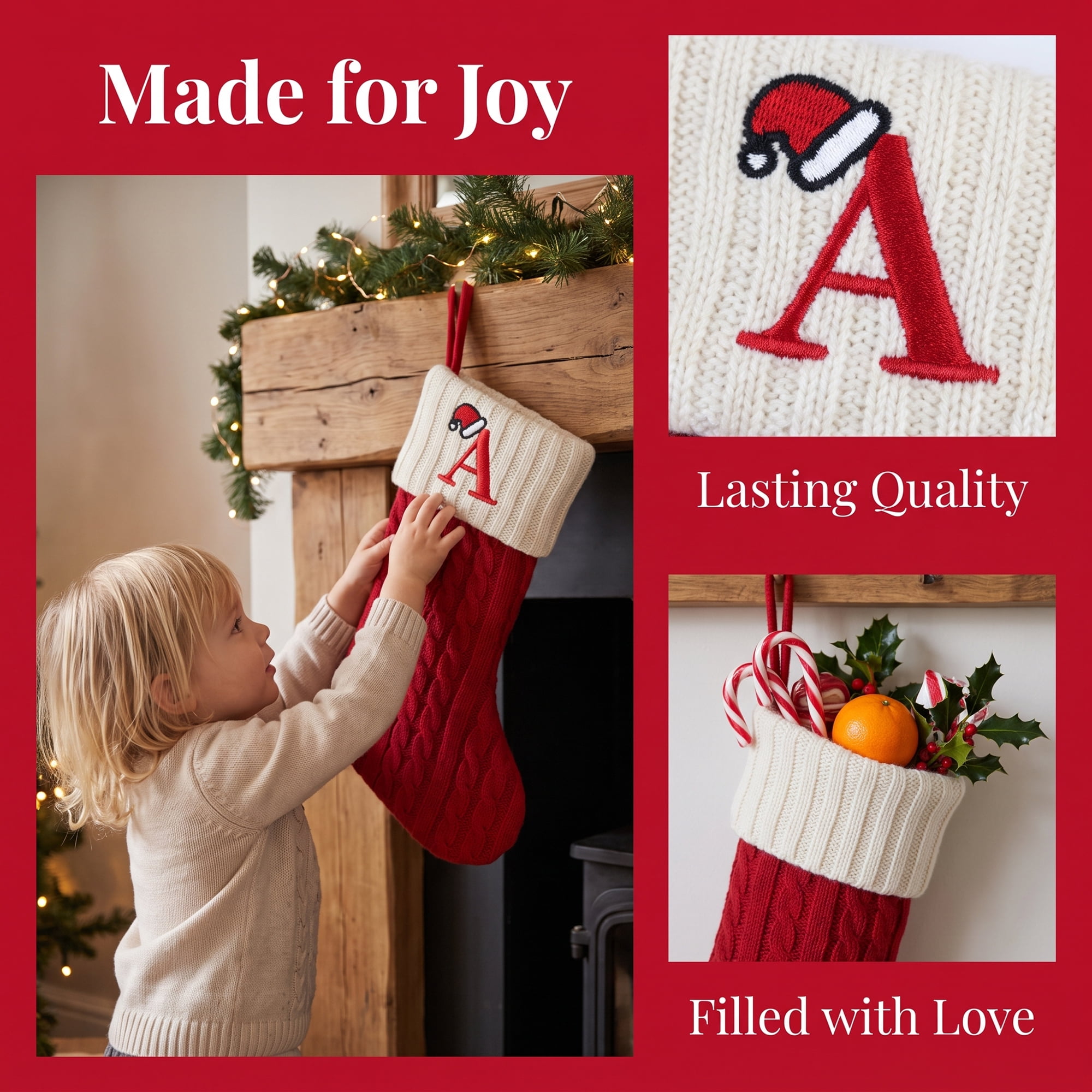 Unique Bargains Cartoon Christmas Luxury Grand Hearth Accent Stocking Letter A 8"