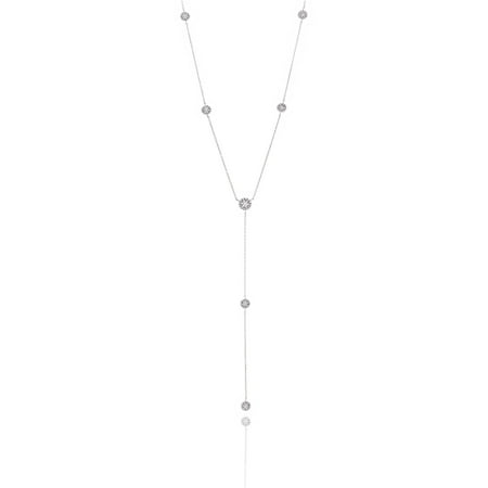 Lesa Michele Cubic Zirconia Sterling Silver Pave Station Y Necklace