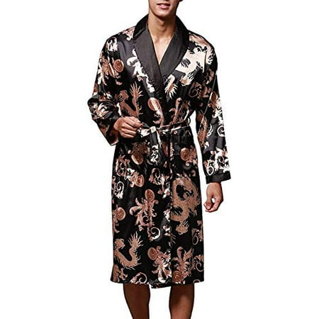 

VERNASSA Mens Satin Robe Silk Long Sleeve Kimono Bathrobe Sleepwear Loungewear