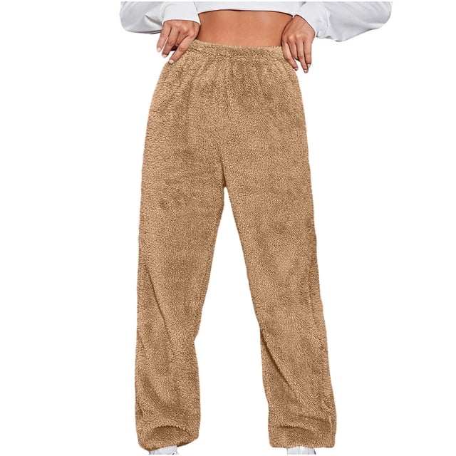 cfhntfmh Womens Fuzzy Pants Comfy Fleece High Elastic Waisted Thermal Pants Winter Warm Plush Plus Size Jogger Trousers