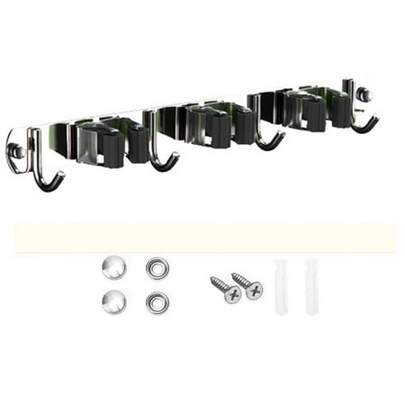 

GETHOME Broom Holder 4 Hooks Garden Tool Garage Wall Mounted Stainless Steel Kitchen