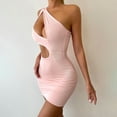 thumbnail image 4 of Odbmxy Mini Dresses for Women Plus Size One Shoulder Wrap Women's Plus Dress Plain Party Hollowed Out Slim Dresses,Pink XS, 4 of 9