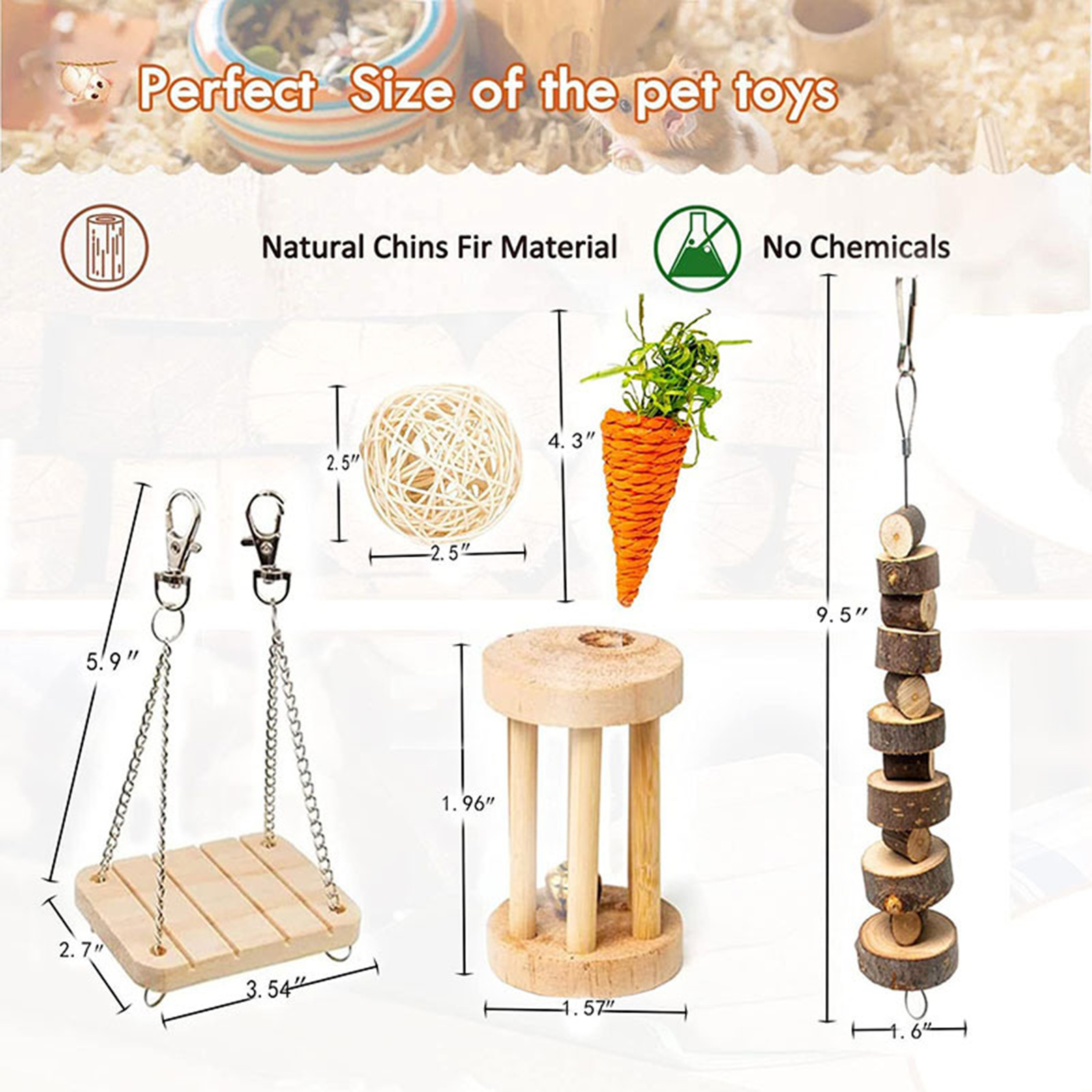 DOPI 8Pcs/Set Hamster Toy Funny Teeth Care Wood Natural Small Animal Play Chew Skewers Toy for Rabbit