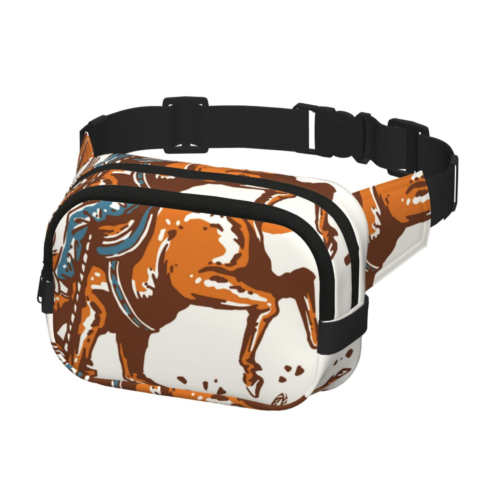 Picia Cowboy Riding Horse Print Square Double-Layer Waist Bag Mini Adjustable Waist Belt Bag Exercise Running Travel Hiking