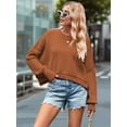 thumbnail image 4 of Women'S Short Batwing Hoodie 2025 Fall Outfits Trendy Crewneck Side Slit Fashion Pullover Tops Coffee Color S, 4 of 5