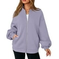 thumbnail image 4 of Mohiass Women's Sweatshirt Bomber Jacket Fleece Oversized Zip Up Hoodies Casual Long Sleeve Baseball Collar Outerwear Coat Light Purple 3XL, 4 of 6