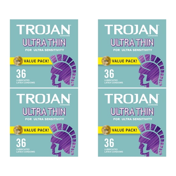 4 Pack Trojan Sensitivity Ultra Thin Premium Lubricated latex Condoms 36 in each