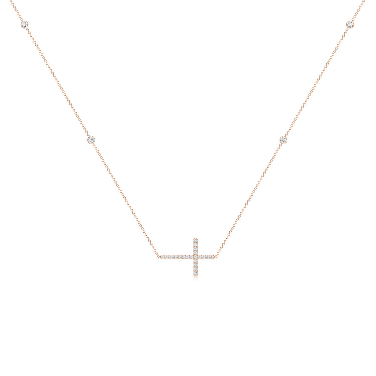 ANGARA Natural Diamond Sideways Cross Station Necklace in 14K Rose Gold for Women (Size-2mm| Color-G| Clarity-VS2) | April Birthstone, Anniversary, Jewelry Gift for Women | Natural Diamond Necklace