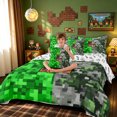 thumbnail image 4 of meiyoeat Pixel Grass L Initial Full Size Bedding Sets for Boys, Gamer Block Monogram Full Size Bed in a Bag, Green Brown, Gamepad Reversible, 7 Pieces, 4 of 6