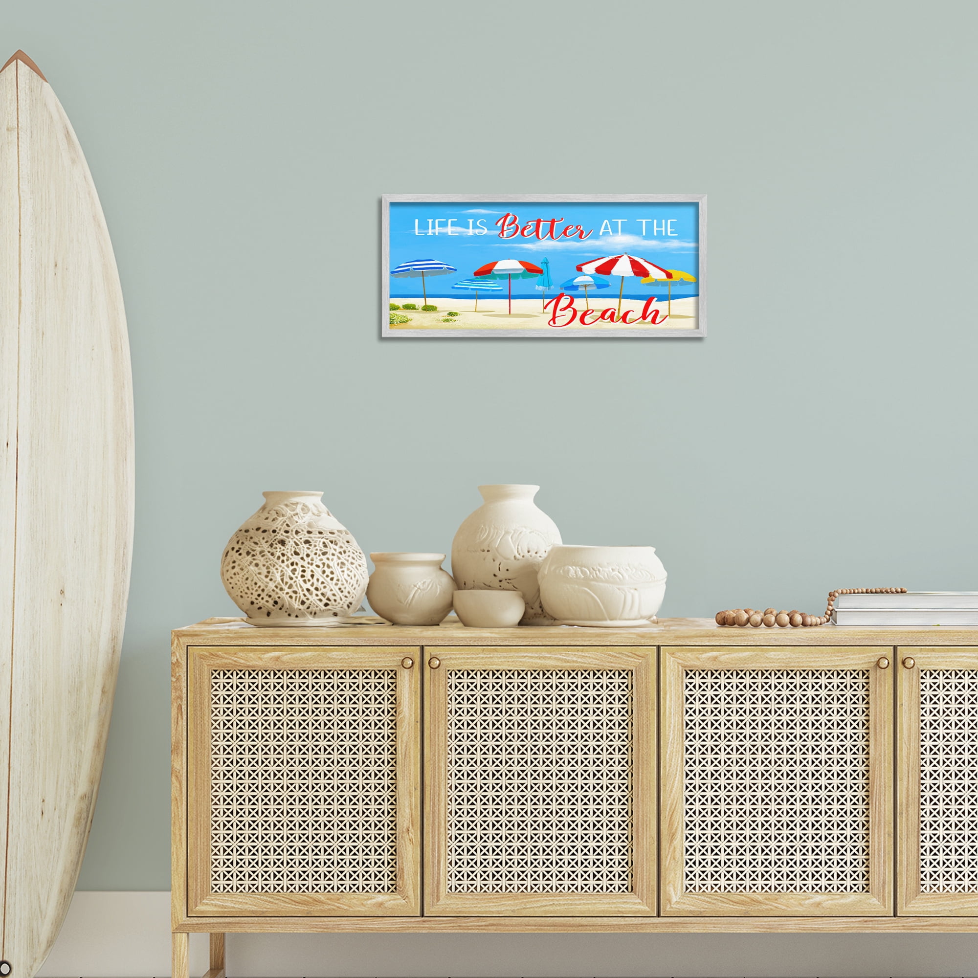 Stupell Industries Better At Beach Scene Landscape Painting Gray Framed Art Print Wall Art, 24 x 10