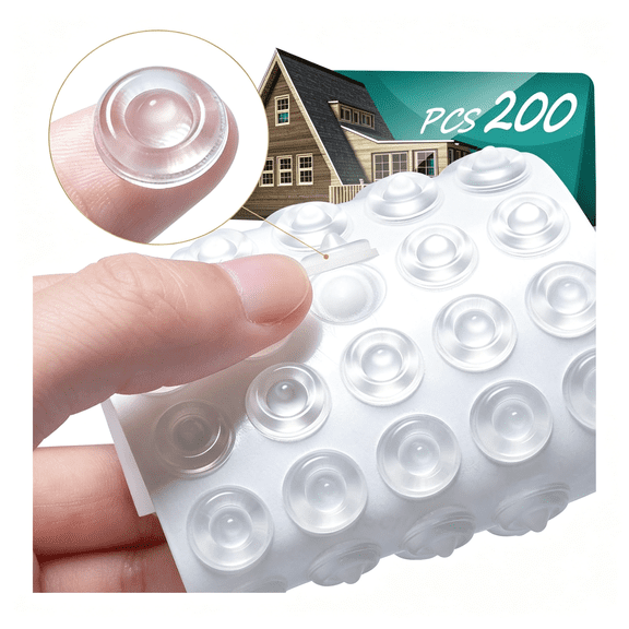 LQSEO Cabinet Door Bumpers Pack of 200 Self Adhesive Bumpers Pads,Sound Dampening Circular Dots Cupboard Bumpers Clear,Soft Rubber for Drawers,Table Tops,Laptop