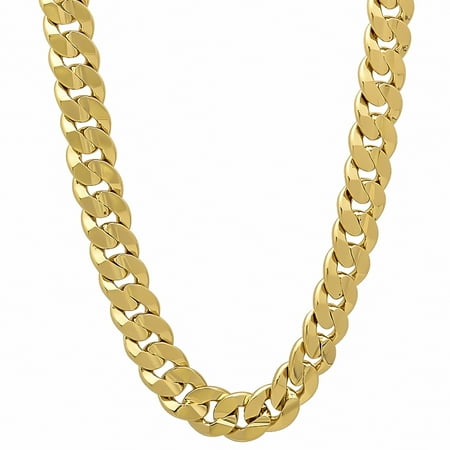 Gold Cuban Link Chain - 6mm-9mm 14k Yellow Gold Plated Concave Cuban Link Curb Chain 7