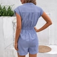 thumbnail image 5 of Morttic Women's Striped Romper with Flutter Sleeves – V-Neck Button Front Belted Waist with Pockets Casual Summer Daily Blue，S, 5 of 6