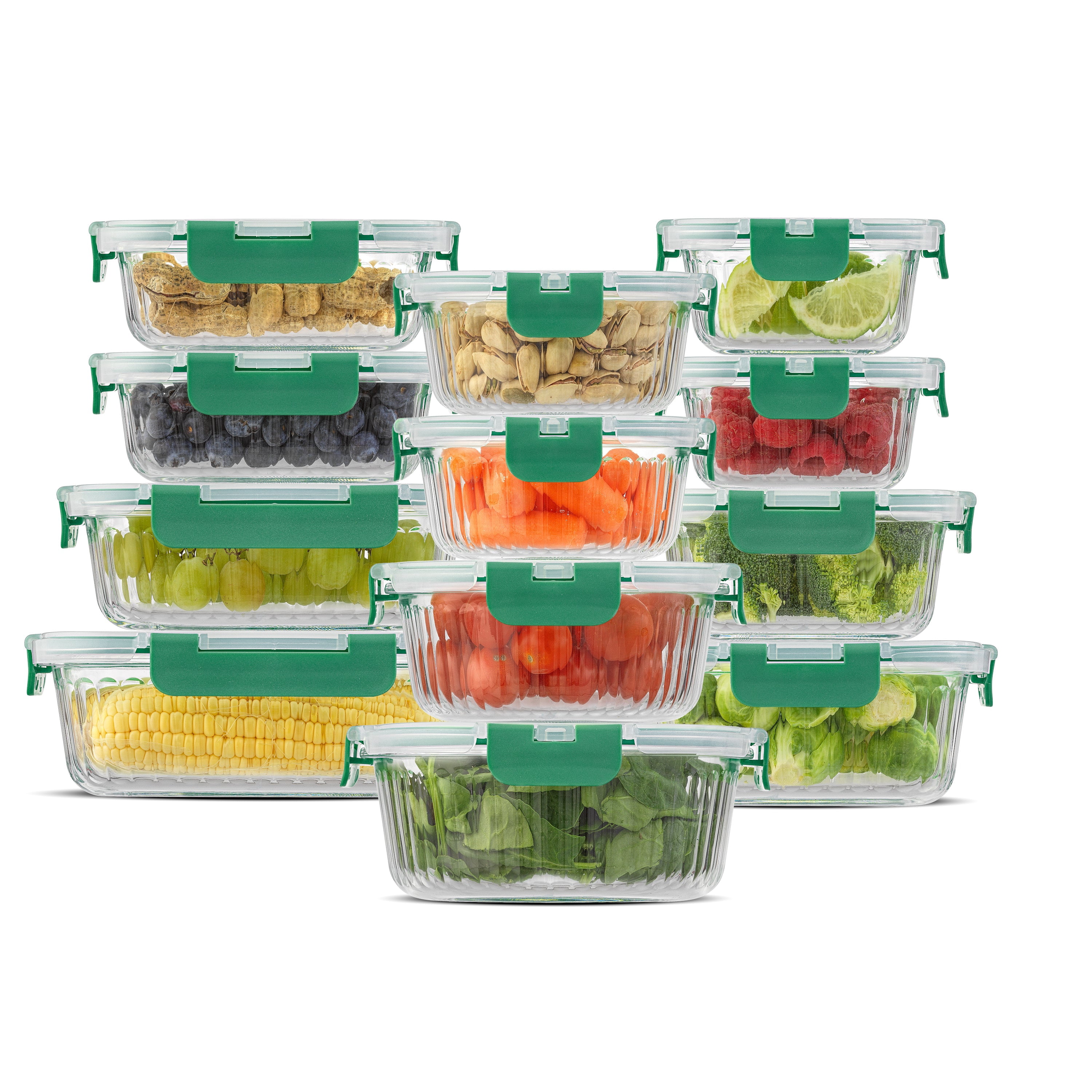 JoyJolt 24-Piece Fluted Food Storage Container Set with Lids - Green