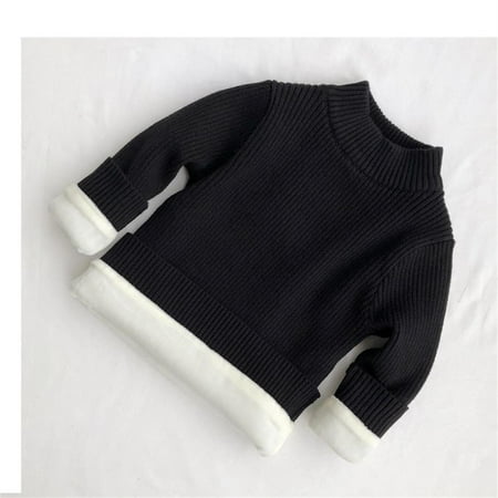 

0-8 T Infant Fleece Sweater Undershirt Baby Boy Girls Kids Ribbed Knitted Thicken Crew Neck Pullover Top-Little Boys/Girls Black 0-1 Years