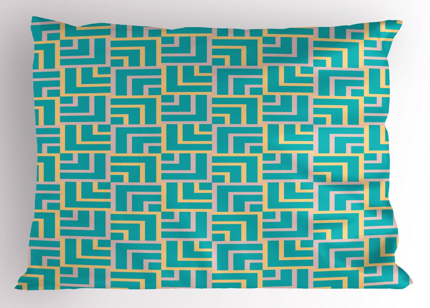 Turquoise Pillow Sham Art Deco Style Shapes Like Geometrical Squares