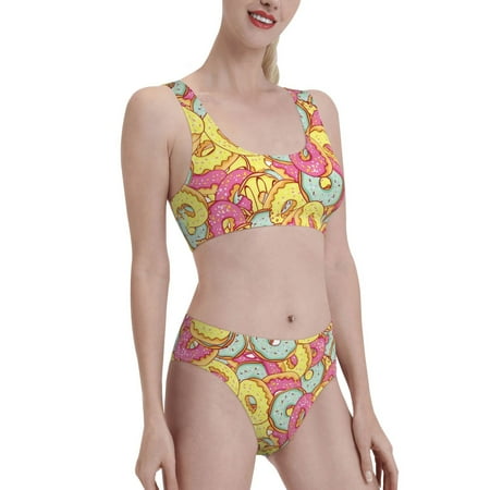 Picia Pink Donut and Blue Women s High Waisted Bikini Scoop Neck Swimsuit Two Pieces Bathing Suit-Large