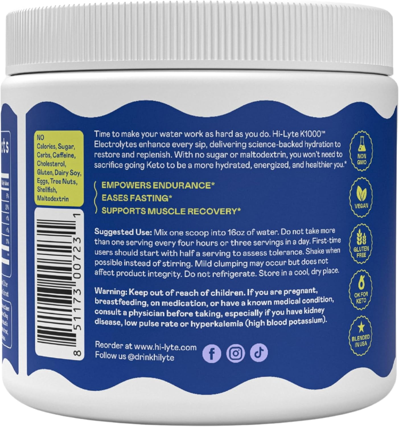 Hi-Lyte Keto K1000 Electrolyte Powder Orange | Hydration Supplement Drink Mix | Boost Energy & Beat Leg Cramps | No Maltodextrin or Sugar | 50 Servings