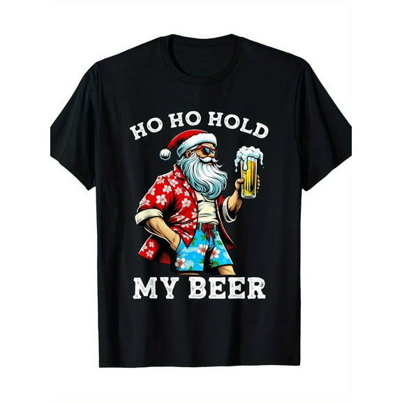 Funny Santa with sunglasses and beer in his July Christmas T-shirt