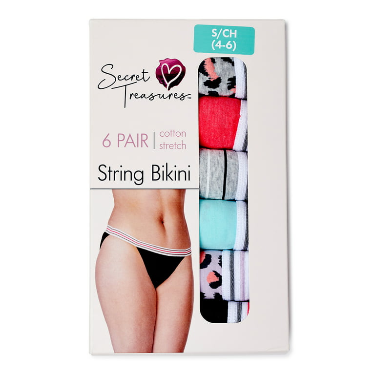 Secret Treasures Women's Cotton Stretch String Bikini Panties, 6-Pack 