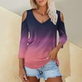 thumbnail image 5 of Womens Tops 3/4 Length Sleeve Tops Neck Casual Print Tunic T Shirts Three Quarter Length Tops Blouses For Women, 5 of 7