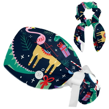 

Working Cap with Buttons and Sweatband Scrub Hat Bouffant Caps with Scrunchie Unicorn Tie Back Hats