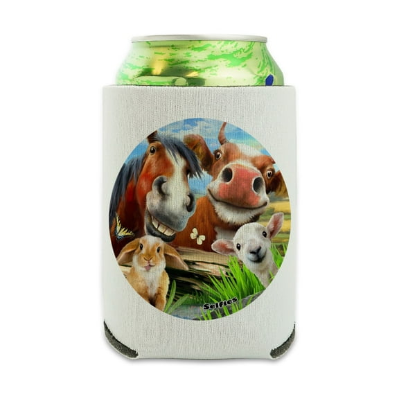 Funny Farm Selfie Cow Horse Rabbit Sheep Can Cooler - Drink Sleeve Hugger Collapsible Insulator - Beverage Insulated Holder