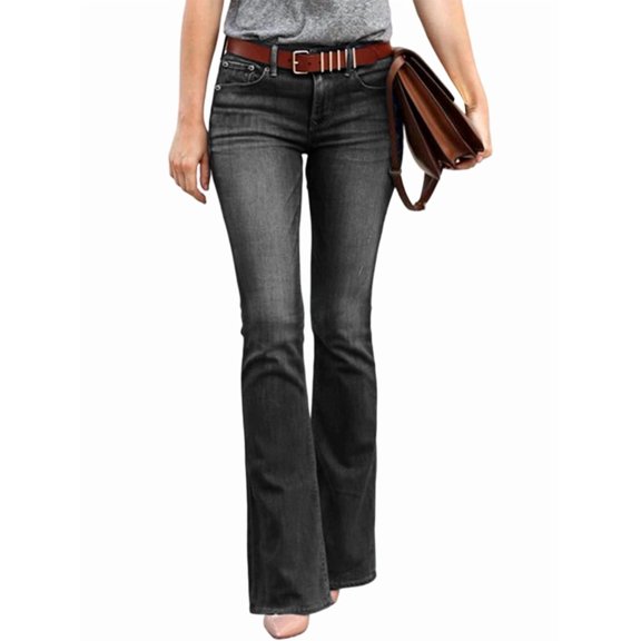 Boot Cut Jeans for Women Mid Waist Tummy Control Trendy Flare Jeans Straight Denim Pants Black XXXL