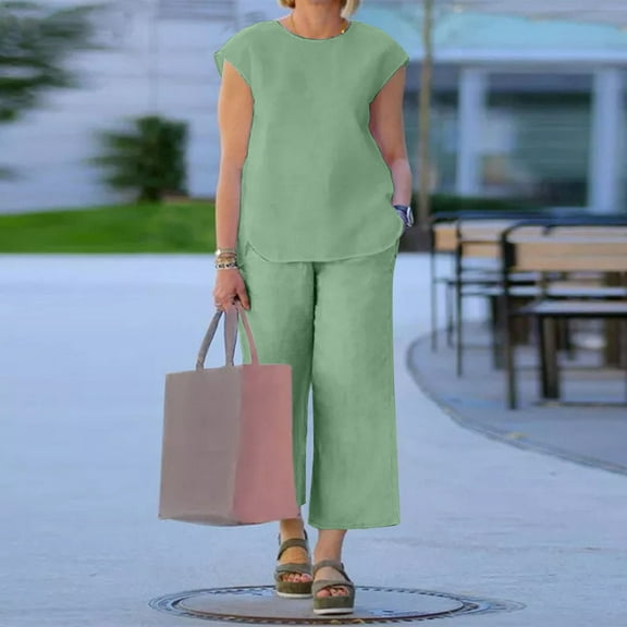 Baqcunre Sweatpants Women Women Casual Summer 2 Piece Suit Crew Neck Vest Basic Wide Leg Pants Lounge Sets For Women Women'S Pants Army Green M