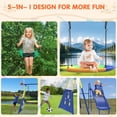 thumbnail image 3 of 5-in-1 Metal Swing Set for Backyard, Kids Outdoor Playground Playset with Slide, Saucer & Single Belt Swings, Basketball Hoop + Soccer Goal, Heavy Duty A-Frame for Ages 3–10, 3 of 8