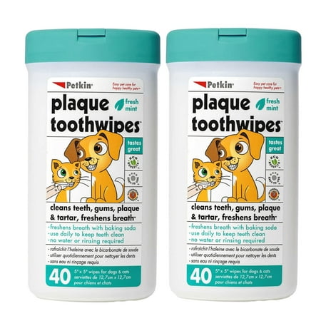 Petkin Plaque Toothwipes for Dogs/Cat, Fresh Mint, 40 Wipe