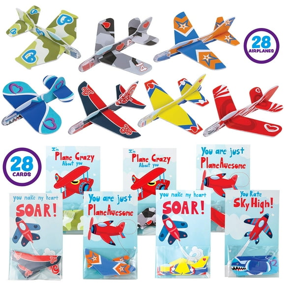 JOYIN 28 Cartes-Cadeaux de la Saint-Valentin, Cartes de Vœux de la Saint-Valentin pour Enfants avec Avions en Mousse Jouet d'Échange en Classe de la Saint-Valentin